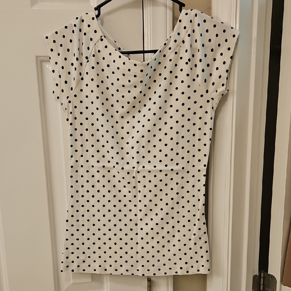 Ralph Lauren White and Black Polka Dot Blouse